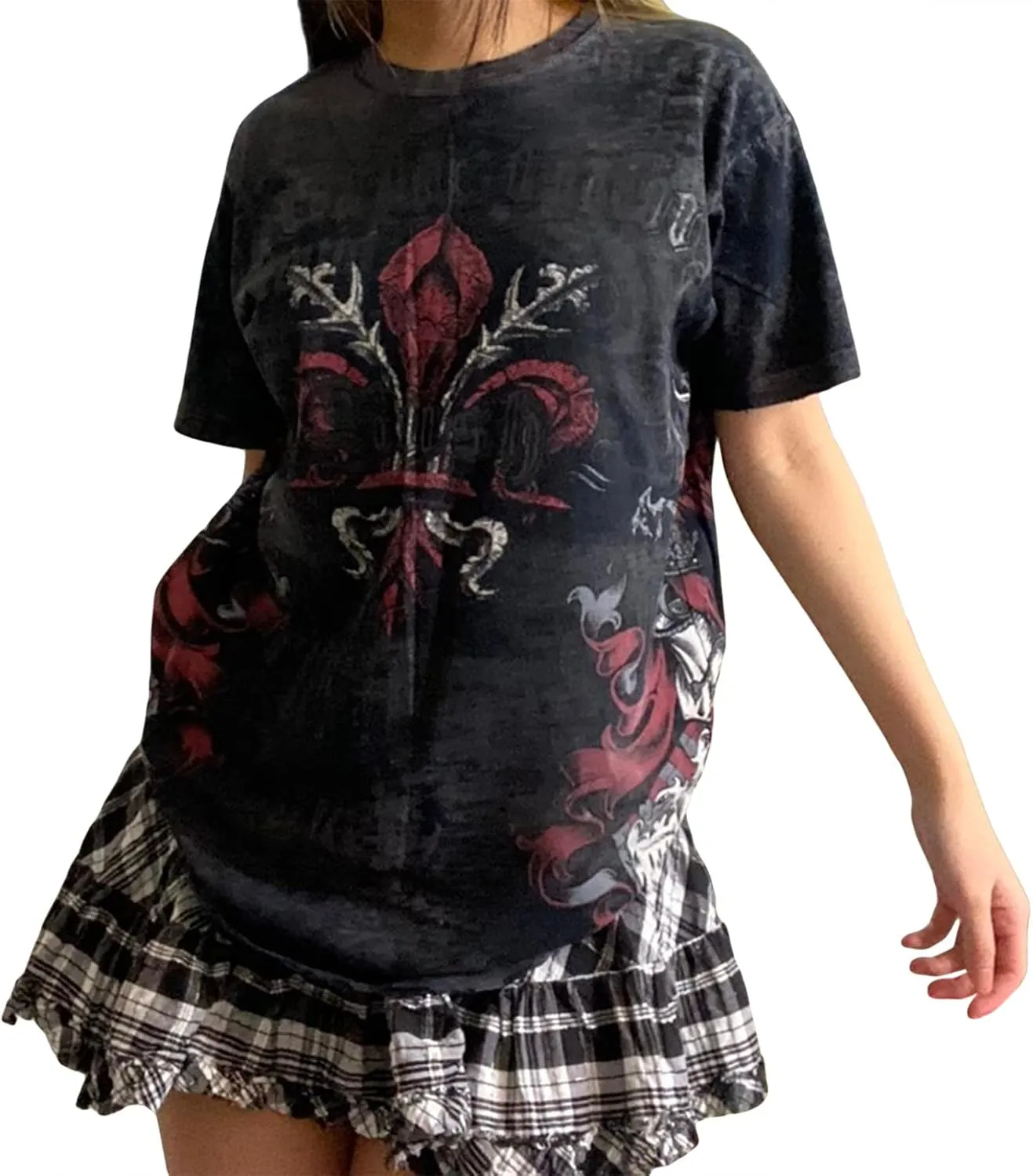 Y2K Grunge Graphic Tees for Women Short Sleeve Goth Top Aesthetic Fairy Grunge T Shirt E Girl Vintage Gothic Tees