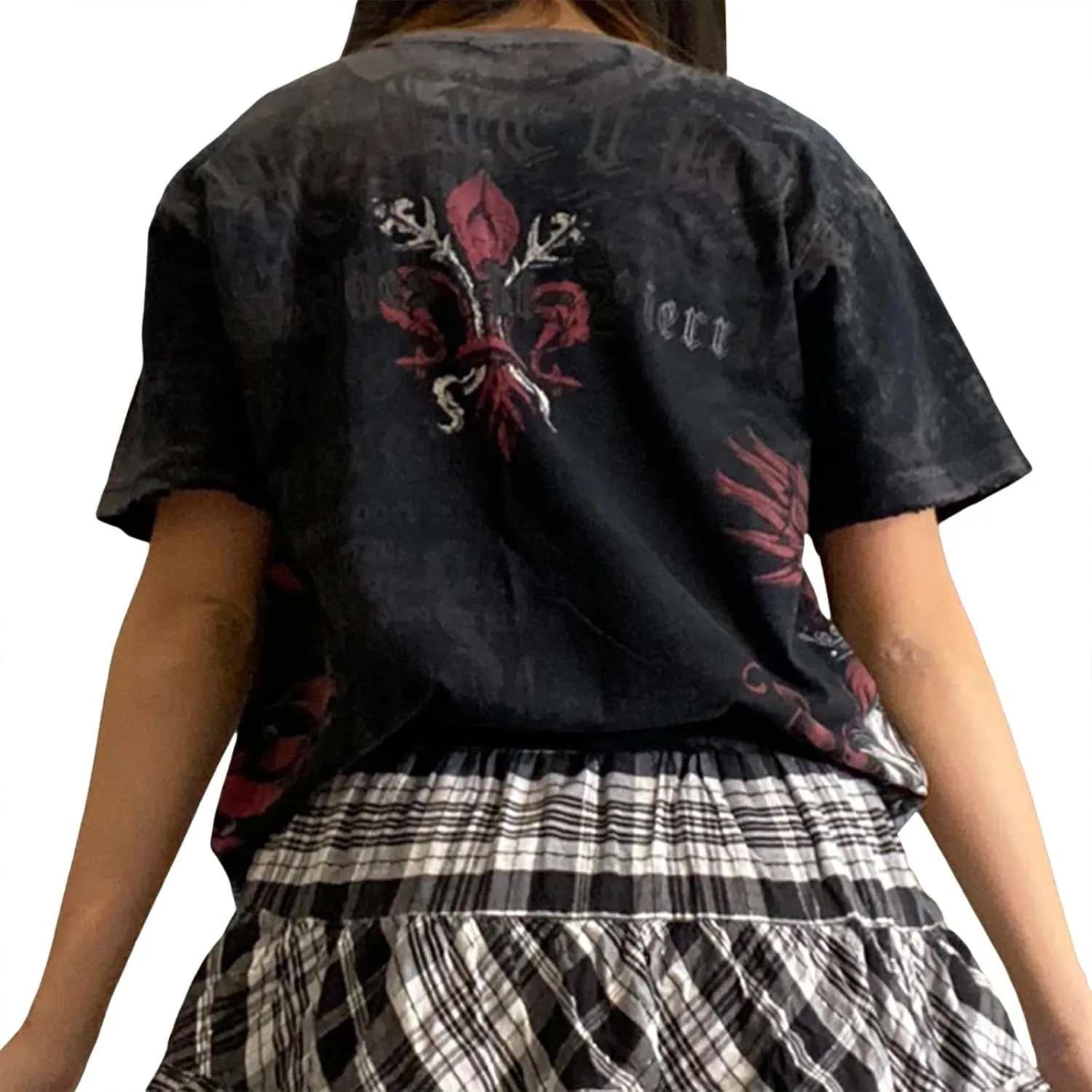 Y2K Grunge Graphic Tees for Women Short Sleeve Goth Top Aesthetic Fairy Grunge T Shirt E Girl Vintage Gothic Tees