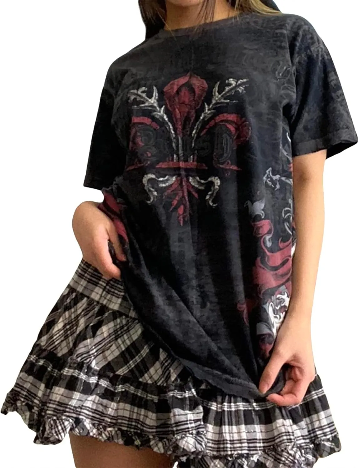 Y2K Grunge Graphic Tees for Women Short Sleeve Goth Top Aesthetic Fairy Grunge T Shirt E Girl Vintage Gothic Tees