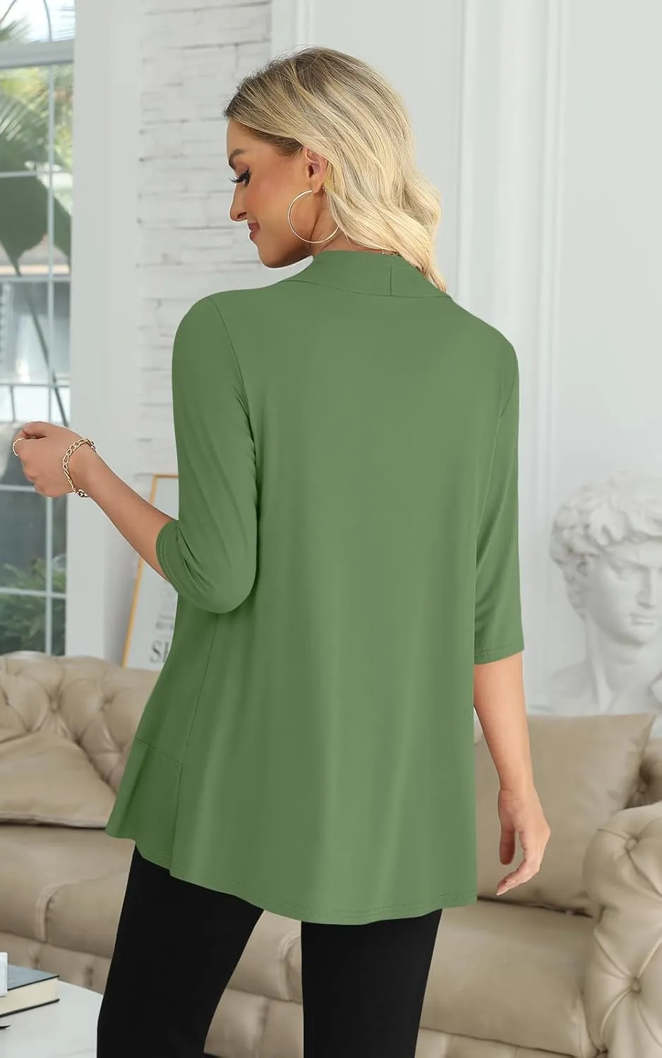 Yincro Women's Casual 3/4 Sleeve Cardigan Lightweight Soft Open Front Cardigans