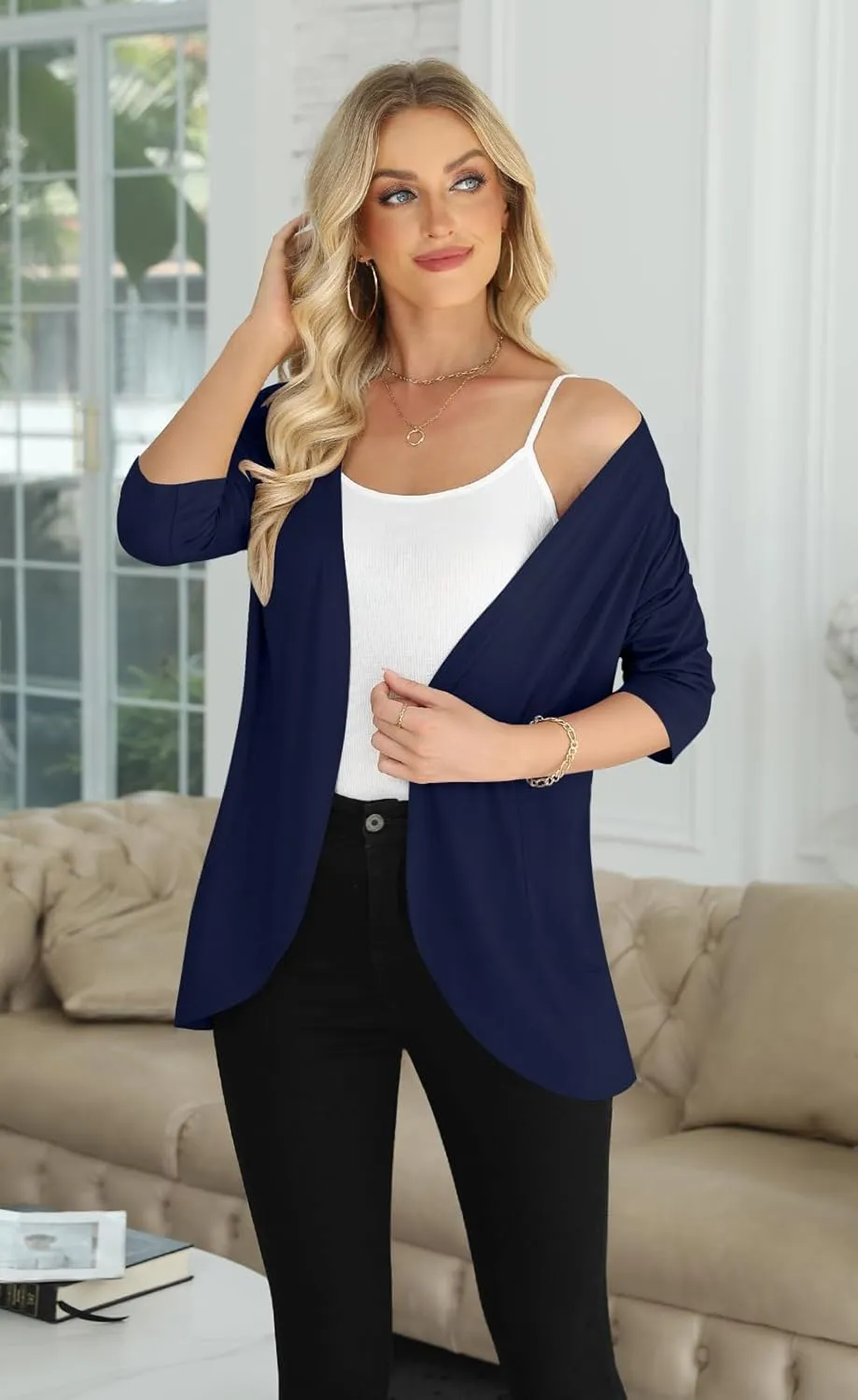 Yincro Women's Casual 3/4 Sleeve Cardigan Lightweight Soft Open Front Cardigans