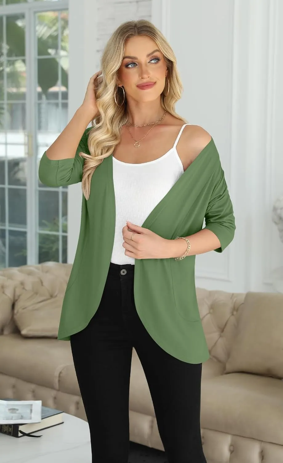 Yincro Women's Casual 3/4 Sleeve Cardigan Lightweight Soft Open Front Cardigans