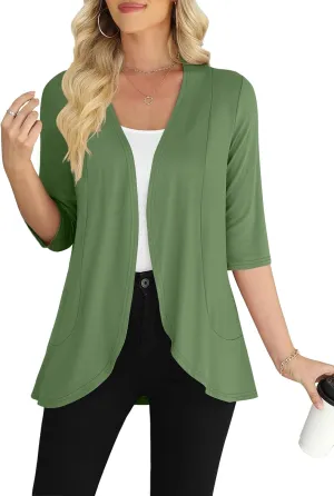 Yincro Women's Casual 3/4 Sleeve Cardigan Lightweight Soft Open Front Cardigans