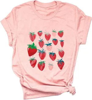 Ykomow Strawberry Tshirt Womens Cute Fruit Tshirt Feeling Berry Good Graphic Tees
