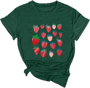 Ykomow Strawberry Tshirt Womens Cute Fruit Tshirt Feeling Berry Good Graphic Tees