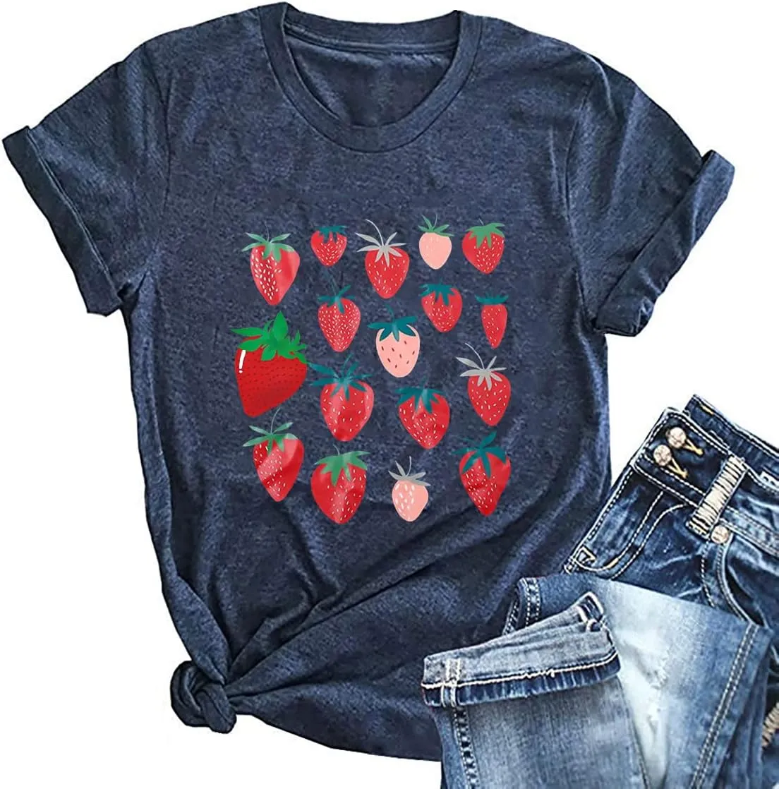 Ykomow Strawberry Tshirt Womens Cute Fruit Tshirt Feeling Berry Good Graphic Tees