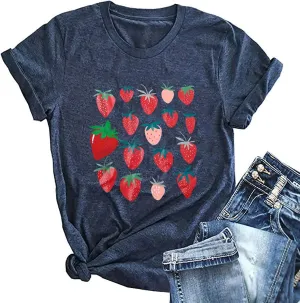Ykomow Strawberry Tshirt Womens Cute Fruit Tshirt Feeling Berry Good Graphic Tees