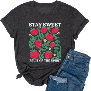 Ykomow Strawberry Tshirt Womens Cute Fruit Tshirt Feeling Berry Good Graphic Tees