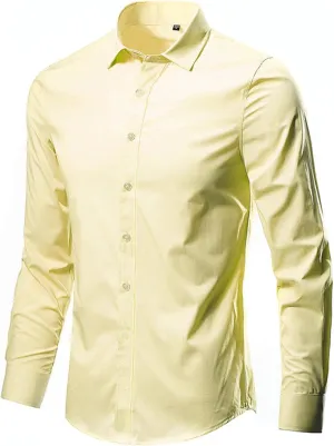 Ymosrh Men's Casual Button-Down Shirts Sleeve Shirt Easy Iron Slim Fit Wrinkle Free Perfect Business Casual Shirts