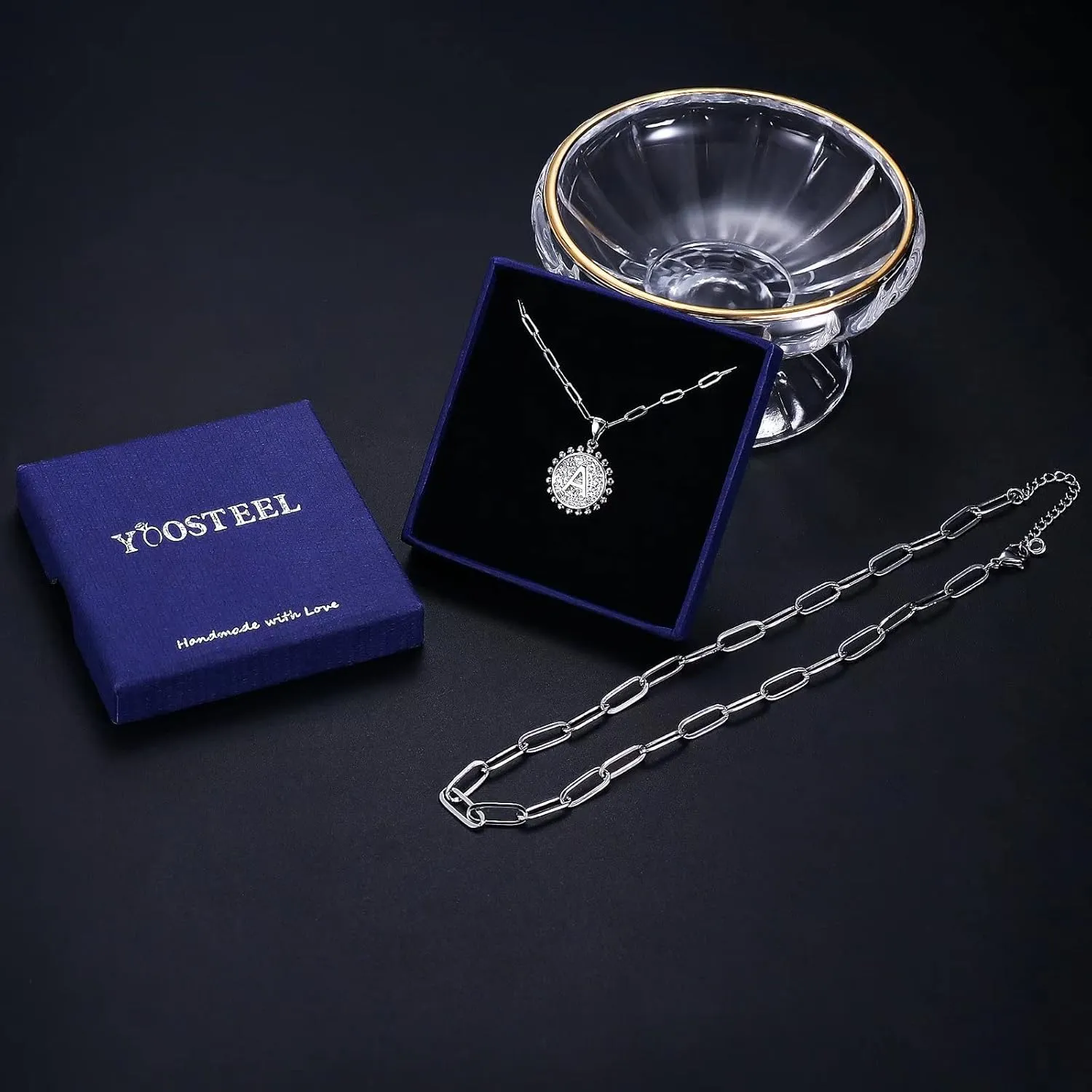 Yoosteel Gold Initial Necklaces for Women, 14K Gold Plated Dainty Layering Paperclip Link Chain Necklace Coin Initial Layered Necklaces for Women Personalized Birthday Gifts