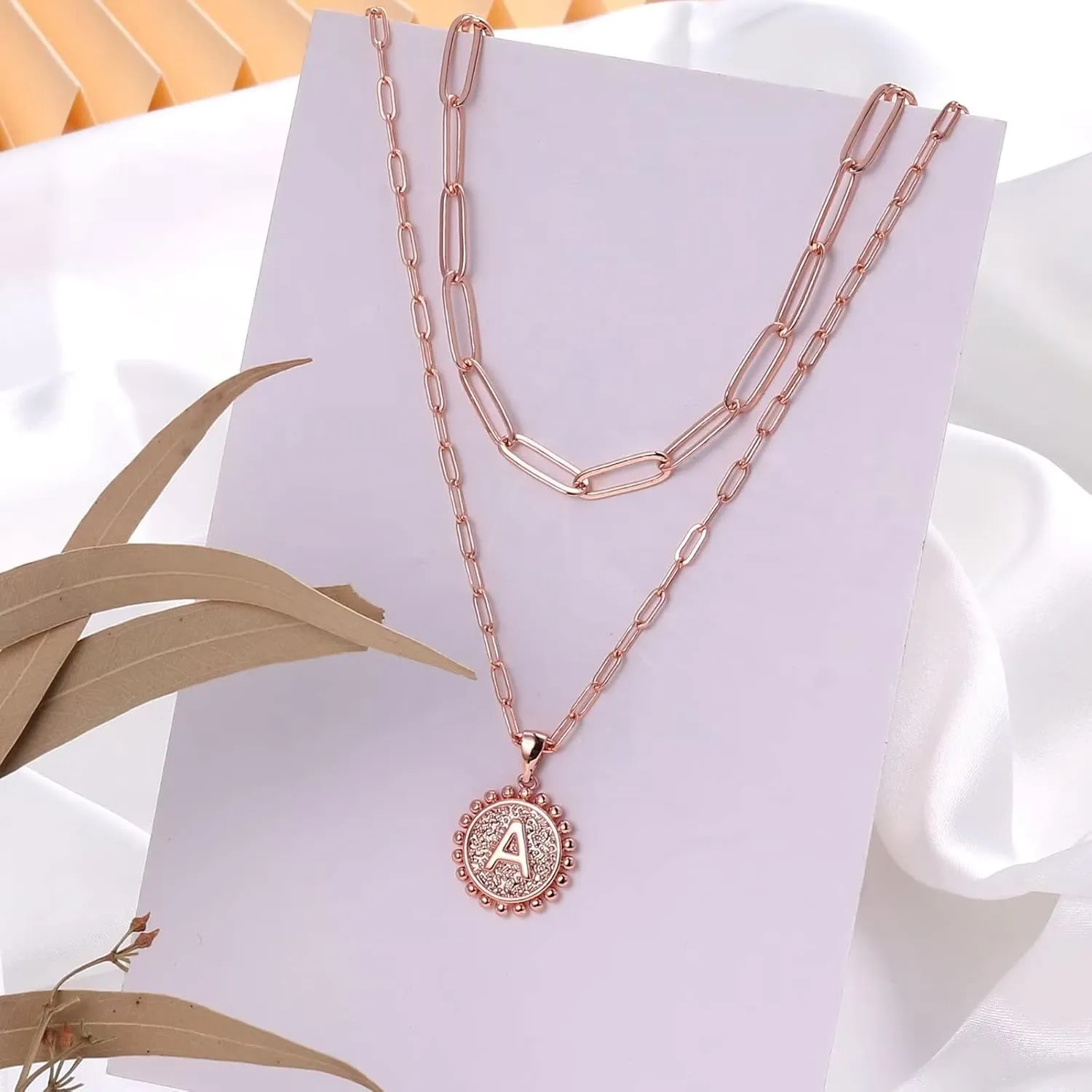 Yoosteel Gold Initial Necklaces for Women, 14K Gold Plated Dainty Layering Paperclip Link Chain Necklace Coin Initial Layered Necklaces for Women Personalized Birthday Gifts
