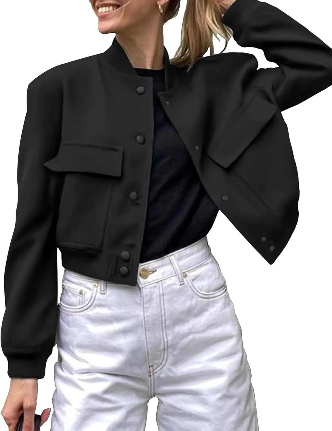 Zeagoo Women Jacket Casual Bomber Button Down Varsity Jackets Shackets With Pockets Outwear