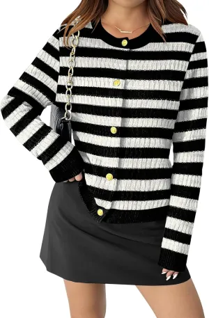 Zeagoo Women's 2025 Cardigan Sweaters Button Down Crew Neck Open Front Long Sleeve Knit Cropped Jackets
