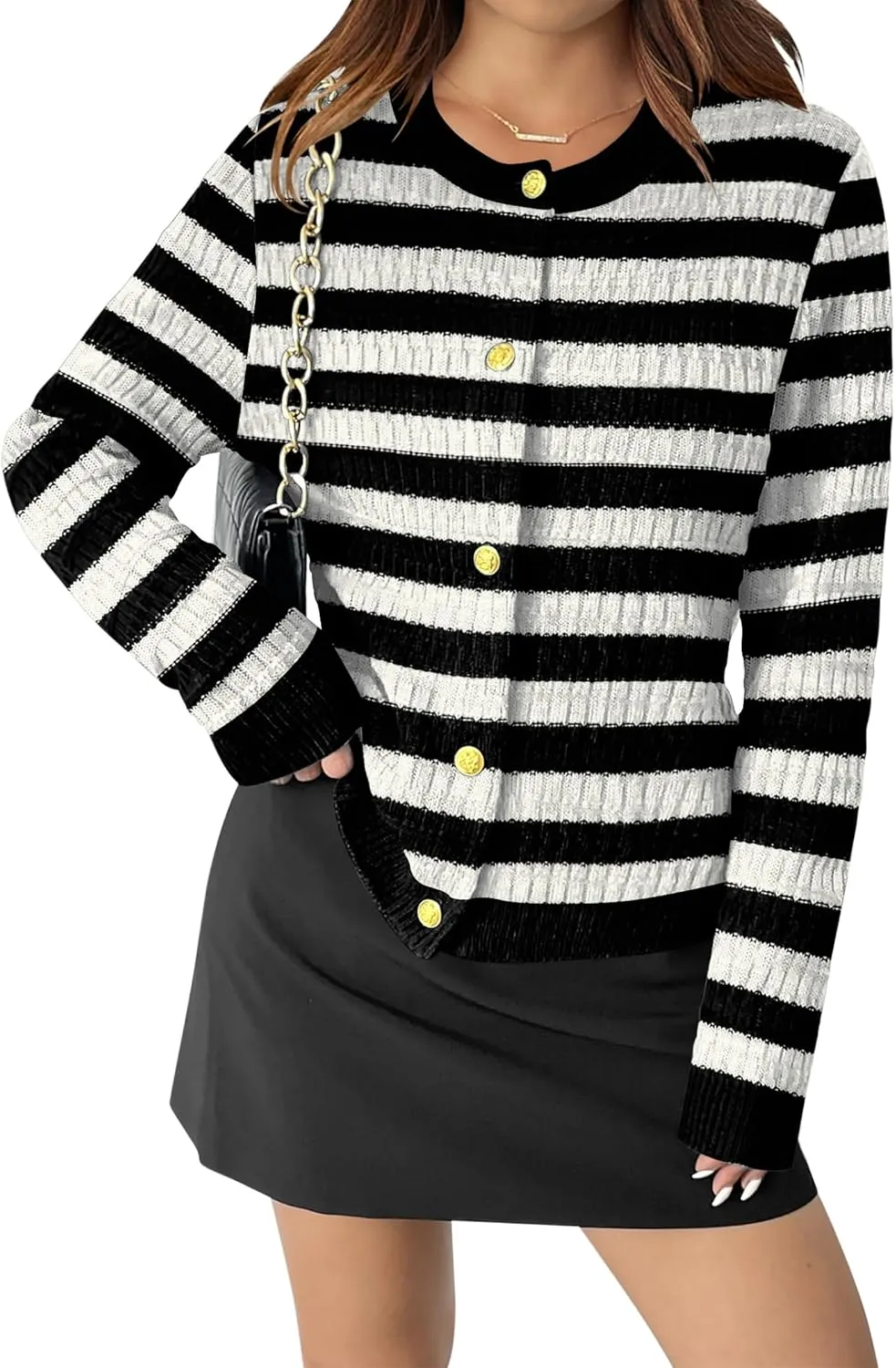 Zeagoo Women's 2025 Cardigan Sweaters Button Down Crew Neck Open Front Long Sleeve Knit Cropped Jackets