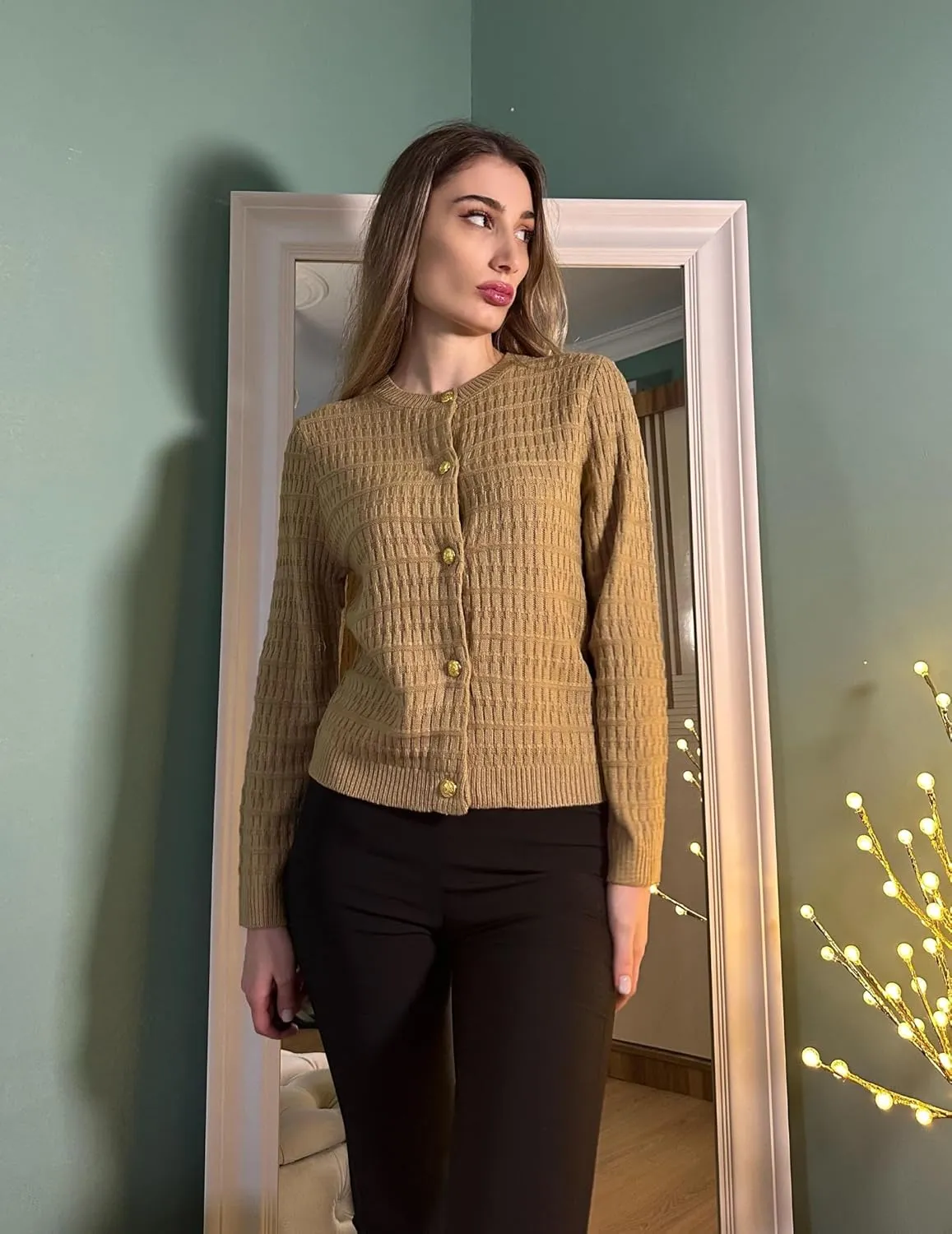Zeagoo Women's 2025 Cardigan Sweaters Button Down Crew Neck Open Front Long Sleeve Knit Cropped Jackets