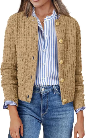 Zeagoo Women's 2025 Cardigan Sweaters Button Down Crew Neck Open Front Long Sleeve Knit Cropped Jackets