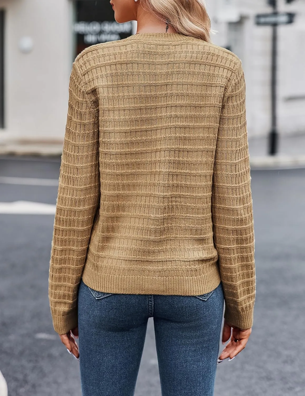 Zeagoo Women's 2025 Cardigan Sweaters Button Down Crew Neck Open Front Long Sleeve Knit Cropped Jackets