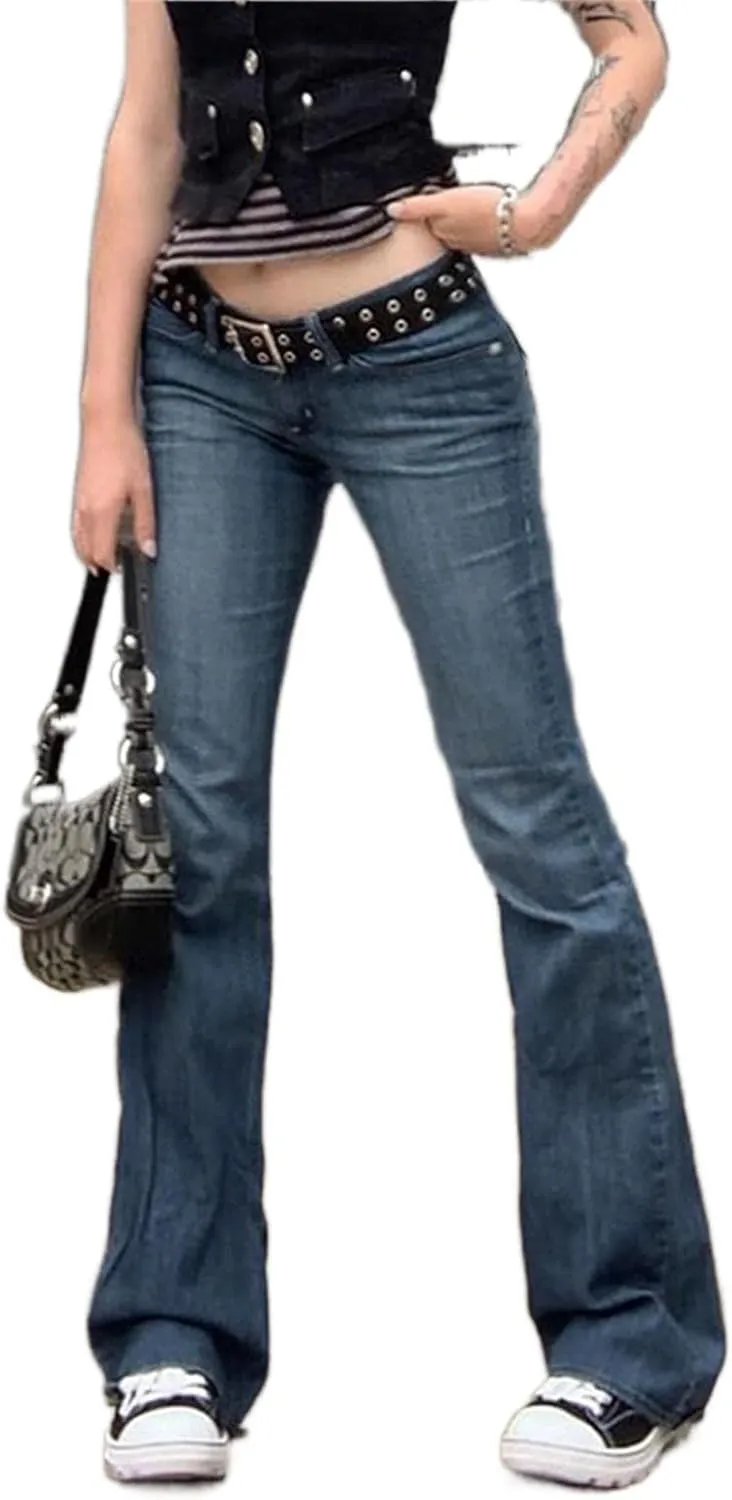 Zempertoopa Womens Y2K Baggy Jeans Wide Leg Straight Grunge Denim Pants High Waist Casual Loose Cargoes Trouser Streetwear