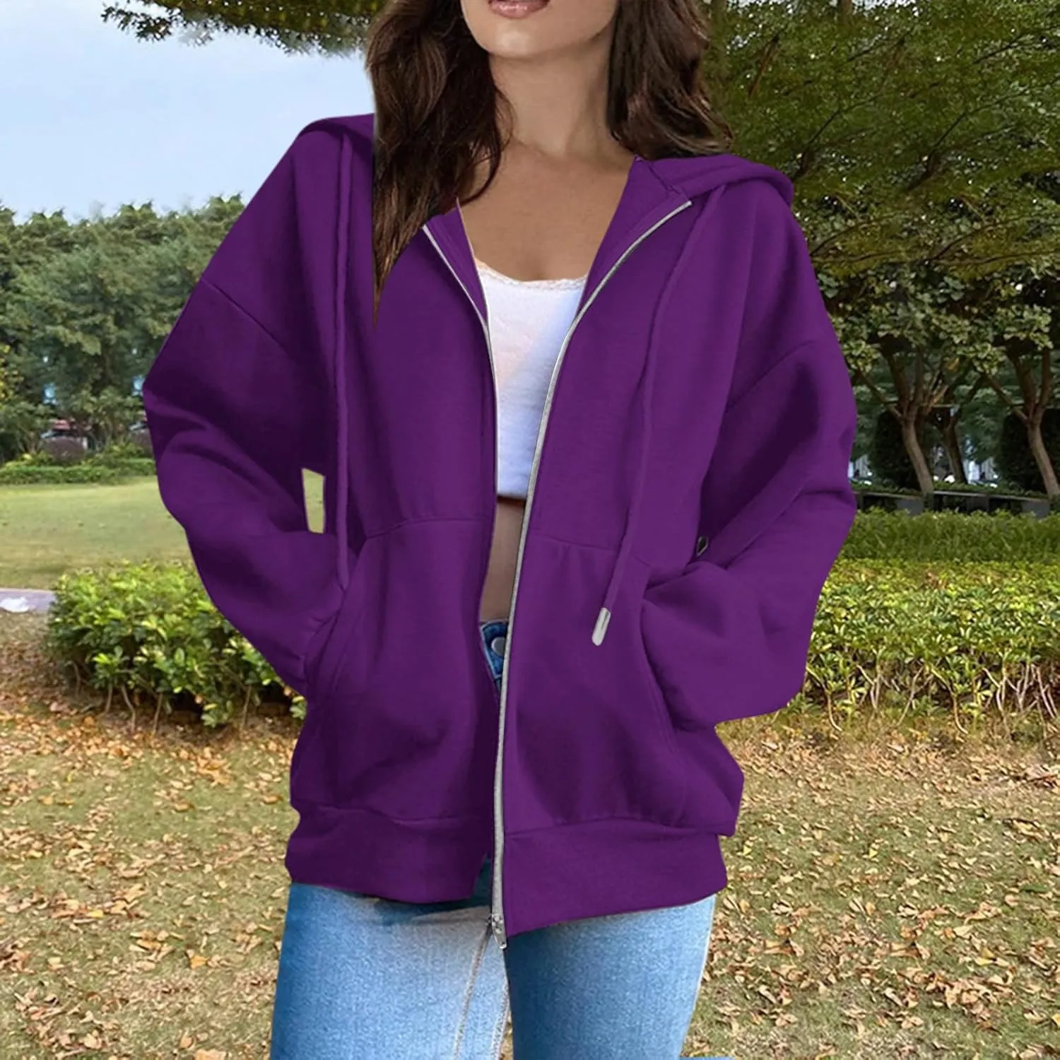 Zip Up Hoodie Women 2025 Long Sleeve Oversized Sweatshirts for Women Y2K Jacket with Pockets Fall Fashion Clothes