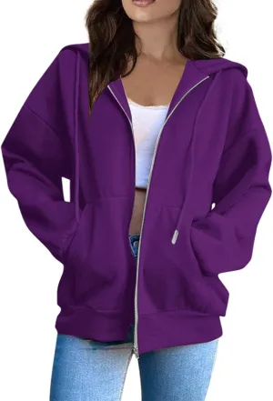 Zip Up Hoodie Women 2025 Long Sleeve Oversized Sweatshirts for Women Y2K Jacket with Pockets Fall Fashion Clothes