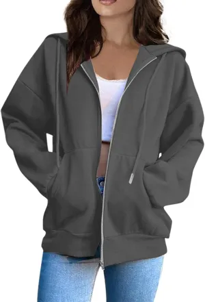 Zip Up Hoodie Women Fall Fashion 2024 Long Sleeve Zip Up Lightweight Sweatshirts Loose Fit Workout Plain Hoodie