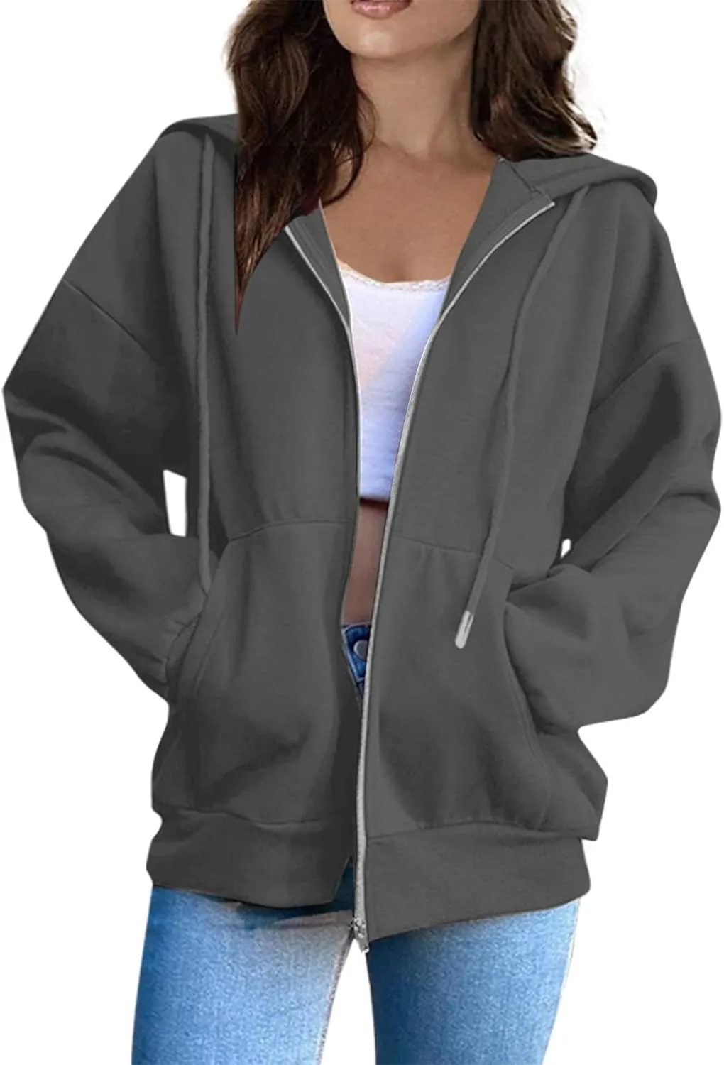 Zip Up Hoodie Women Fall Fashion 2024 Long Sleeve Zip Up Lightweight Sweatshirts Loose Fit Workout Plain Hoodie