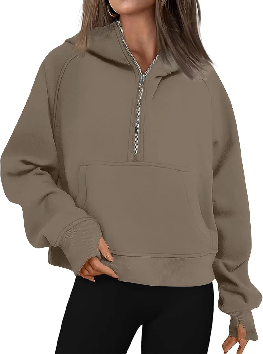 Zip Up Hoodie Women Fall Winter Sweatshirt Drop Shoulder Half Zip Pullover Sweaters Long Sleeve Tops With Pocket