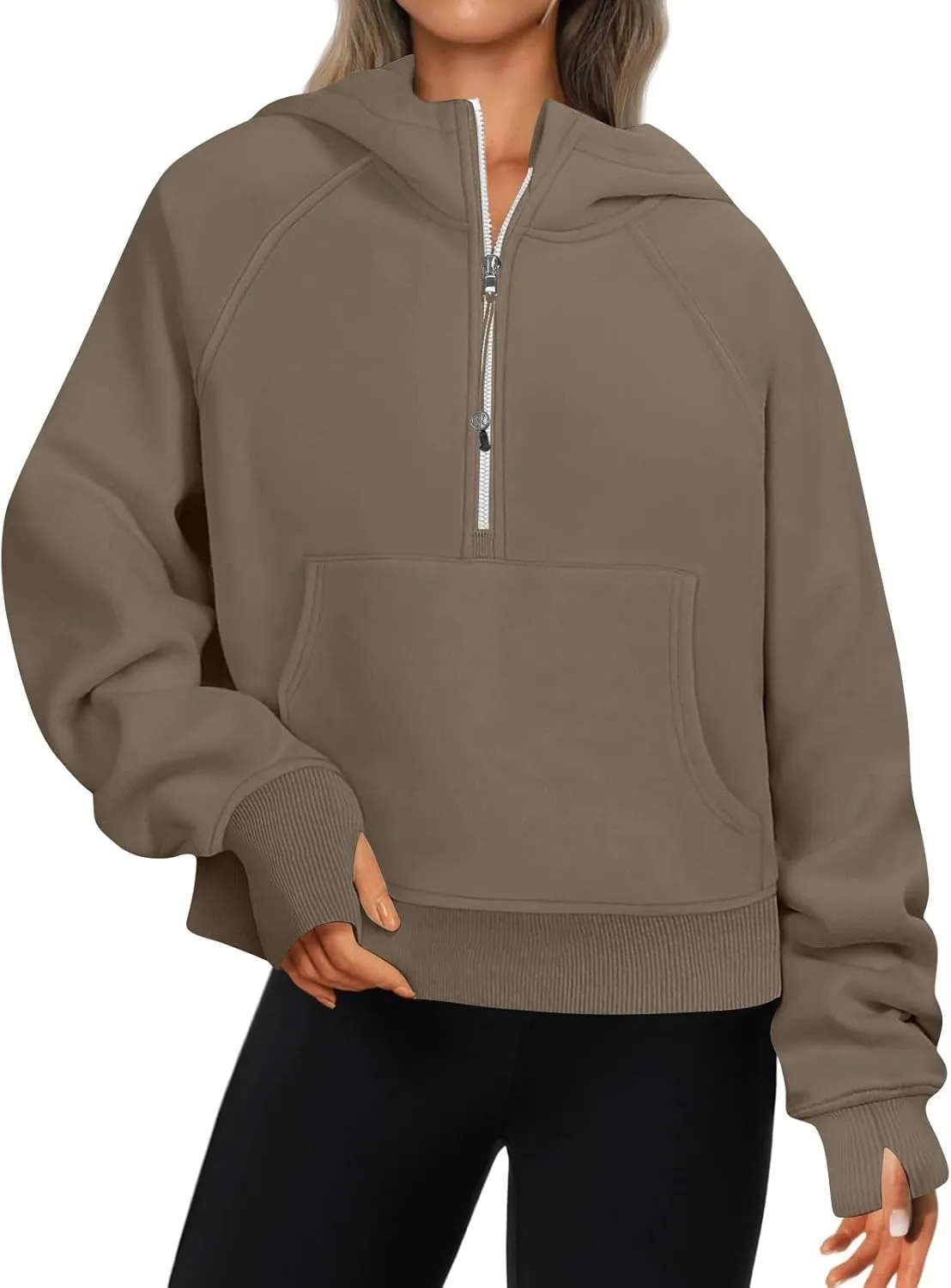 Zip Up Hoodie Women Fall Winter Sweatshirt Drop Shoulder Half Zip Pullover Sweaters Long Sleeve Tops With Pocket