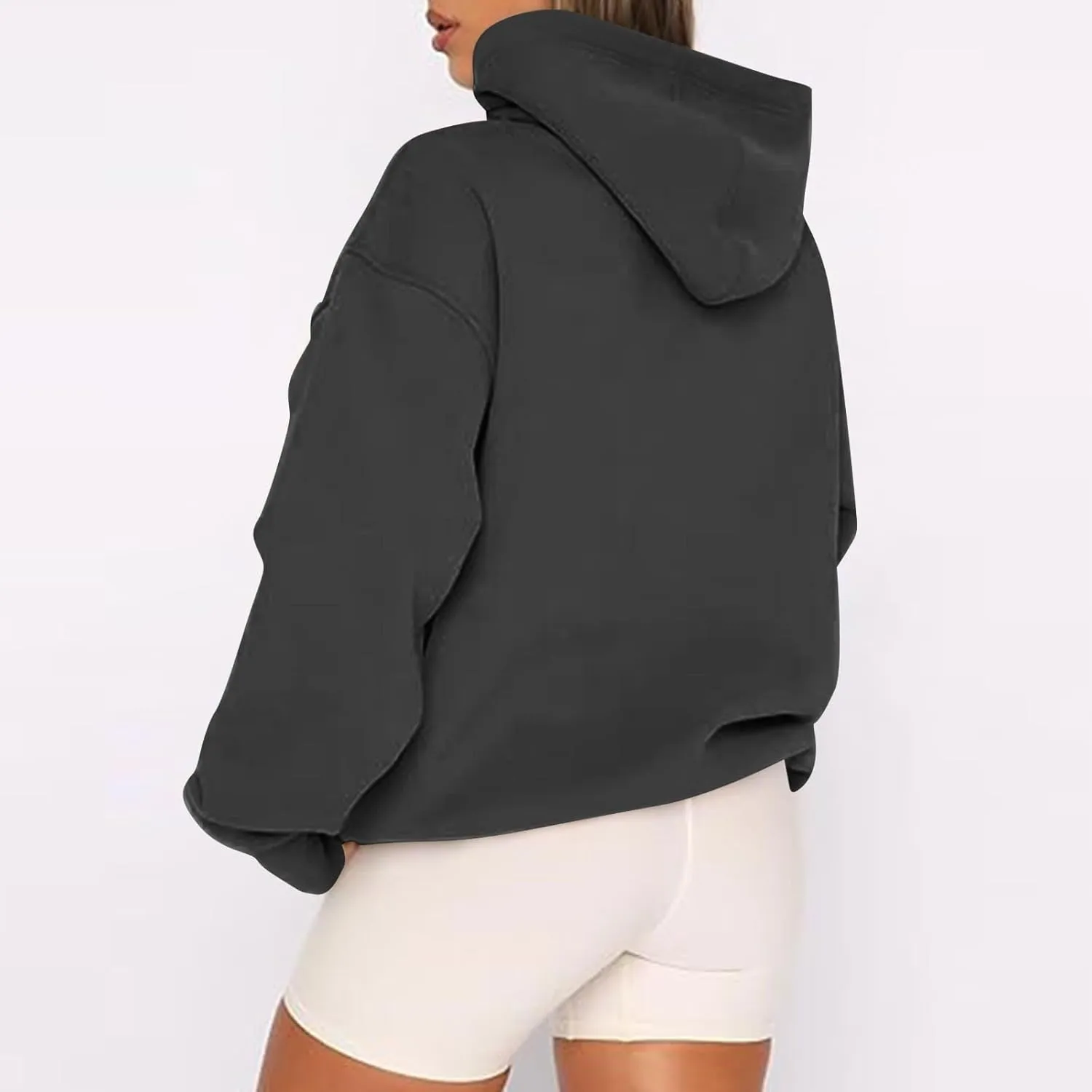 Zip Up Hoodie Women Fleece Oversized Sweatshirt Hoodies Casual Drawstring Hooded Sports Sweat Jackets with Pockets
