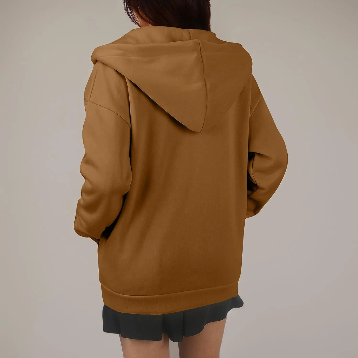 Zip Up Hoodie Women Lightweight Fleece Zip Up Jacket Casual Drawstring Plain Oversized Hooded Sweatshirt with Pockets