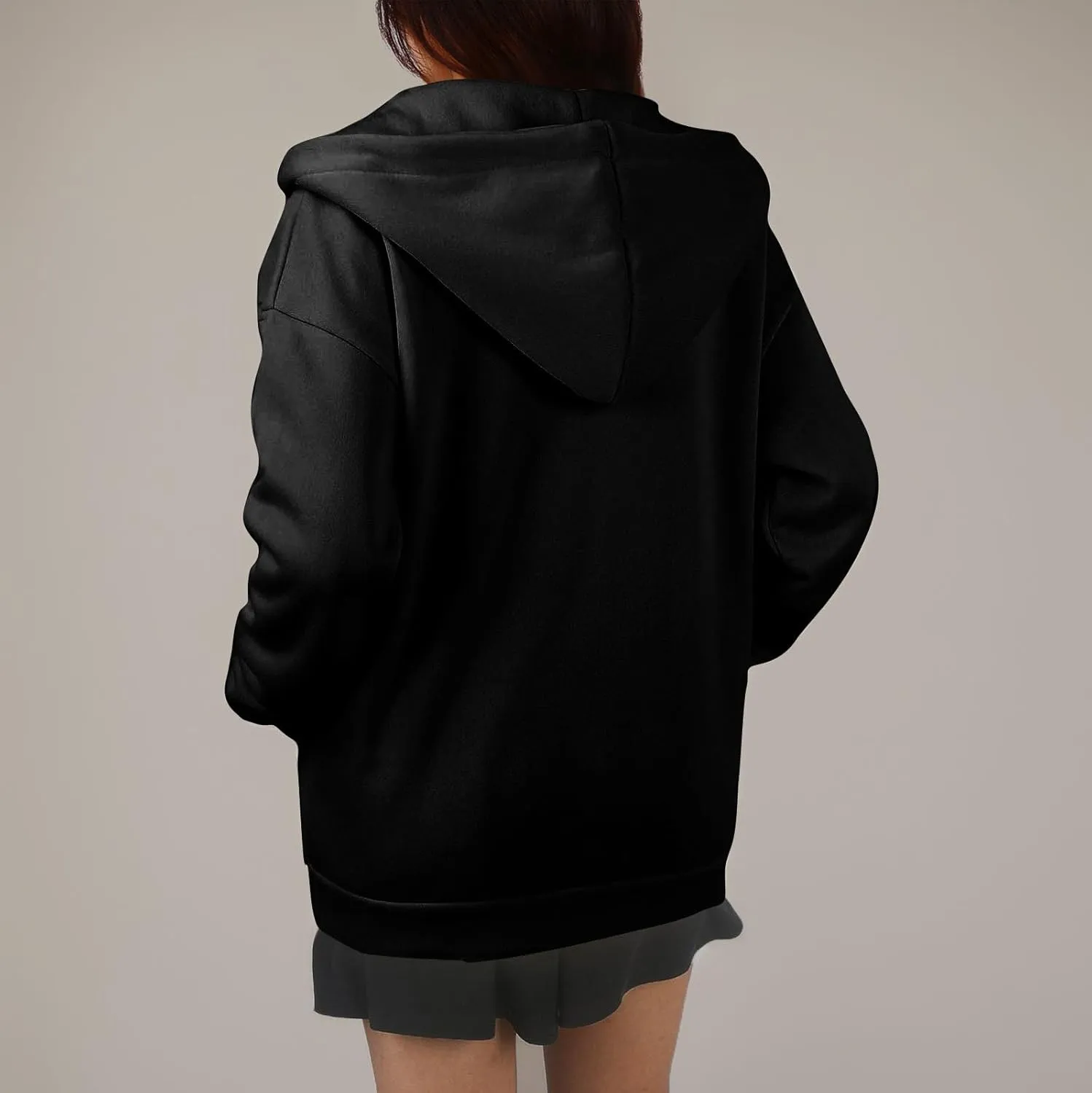 Zip Up Hoodie Women Lightweight Fleece Zip Up Jacket Casual Drawstring Plain Oversized Hooded Sweatshirt with Pockets