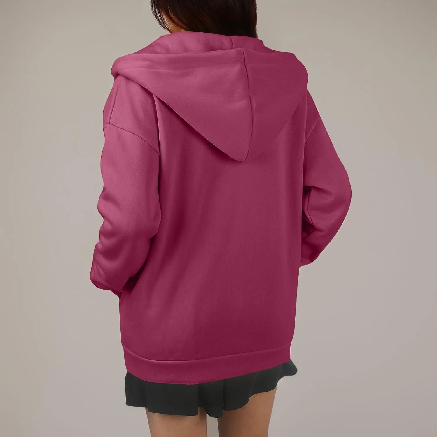 Zip Up Hoodie Women Lightweight Fleece Zip Up Jacket Casual Drawstring Plain Oversized Hooded Sweatshirt with Pockets