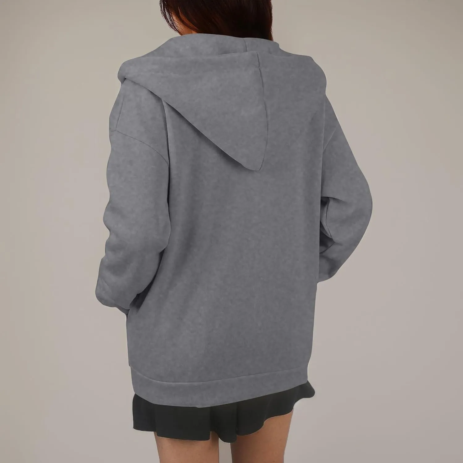 Zip Up Hoodie Women Lightweight Fleece Zip Up Jacket Casual Drawstring Plain Oversized Hooded Sweatshirt with Pockets