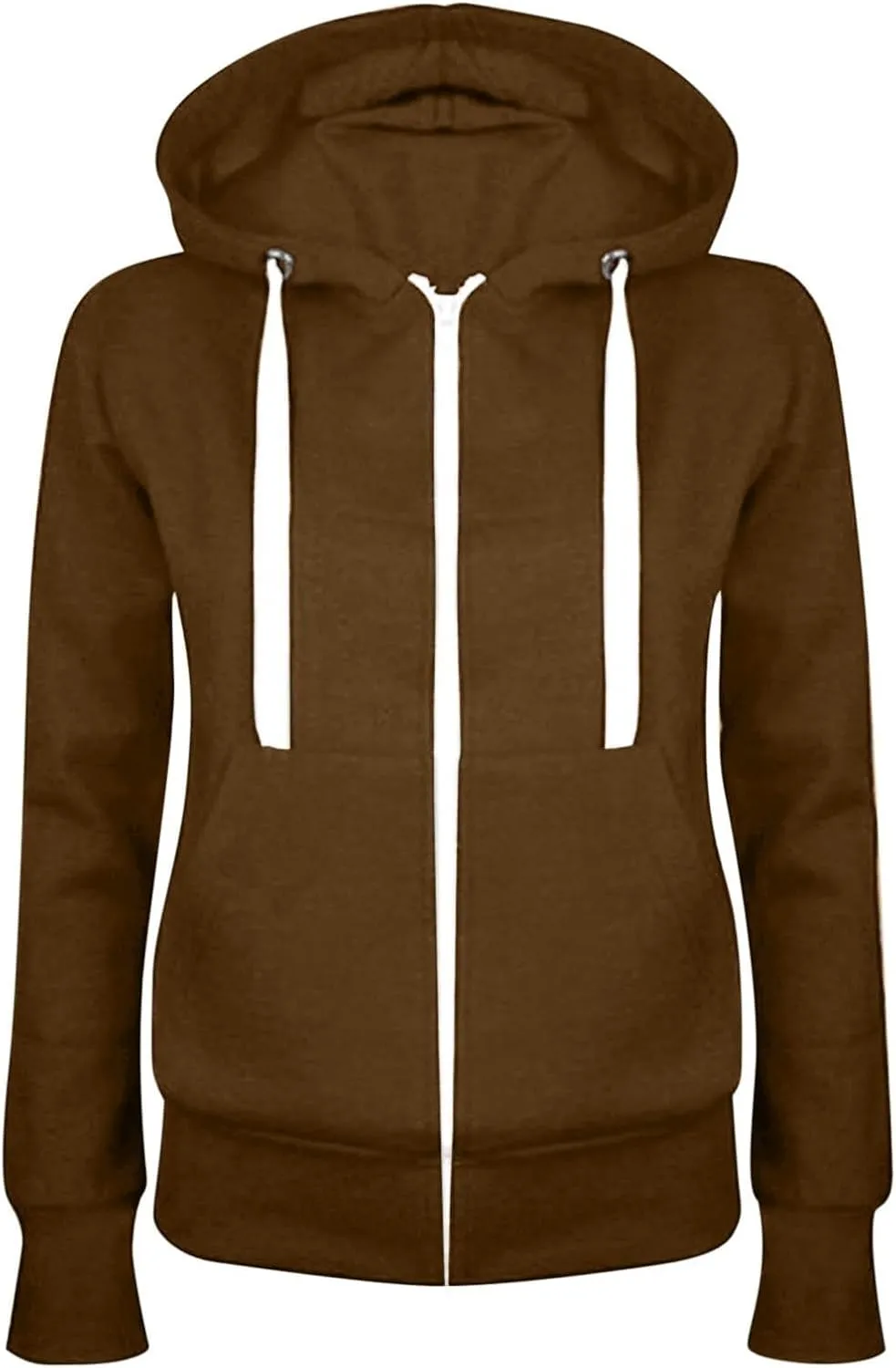 Zip Up Hoodie Women Lightweight Fleece Zip Up Jacket Casual Loose Long Sleeve Plain Hooded Sweatshirt with Pockets