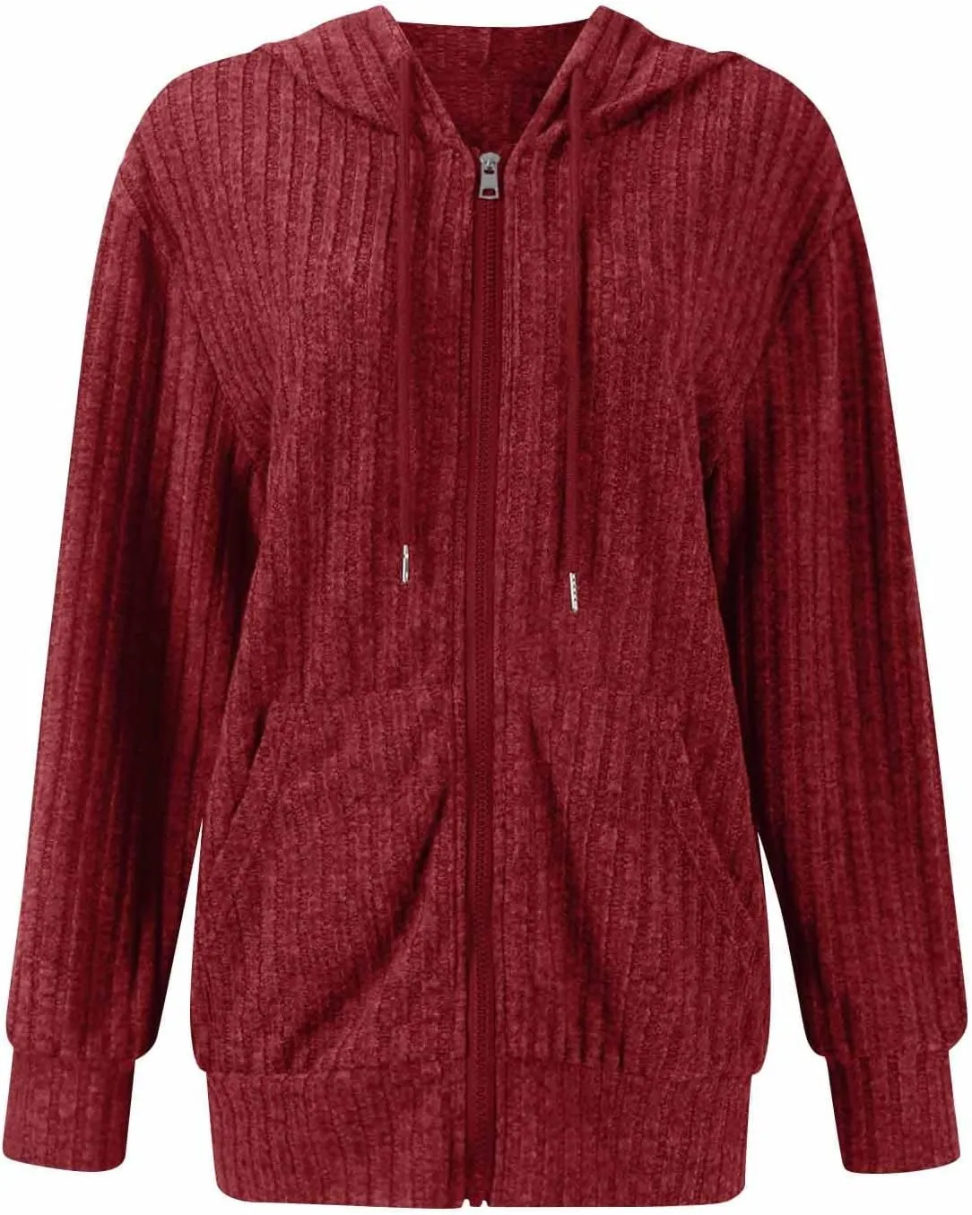 Zip Up Hoodie Women Oversized Zip Up Sweaters Casual Drawstring Lightweight Knit Athletic Zip Up Jackets with Pockets