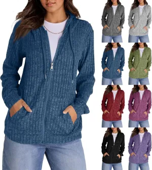 Zip Up Hoodie Women Oversized Zip Up Sweaters Casual Drawstring Lightweight Knit Athletic Zip Up Jackets with Pockets