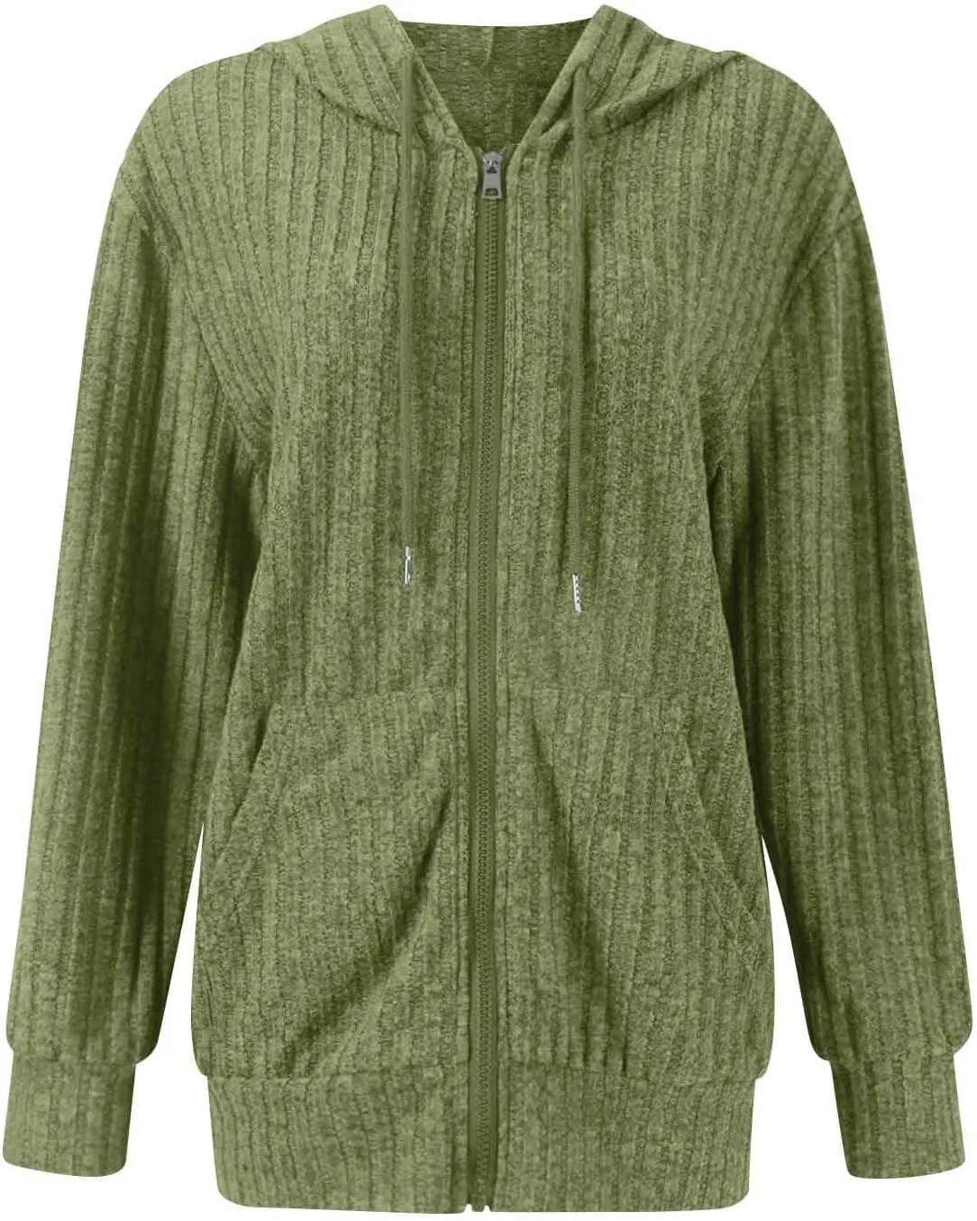 Zip Up Hoodie Women Oversized Zip Up Sweaters Casual Drawstring Lightweight Knit Athletic Zip Up Jackets with Pockets