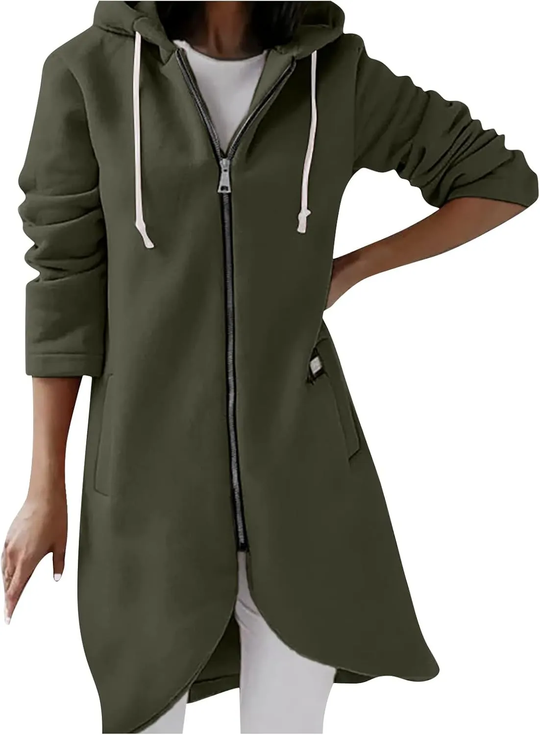 Zip Up Hoodie Women,2024 Trendy Irregular Hem Oversized Hoodies Long Tunic Sweatshirt Open Front Cardigan Jacket