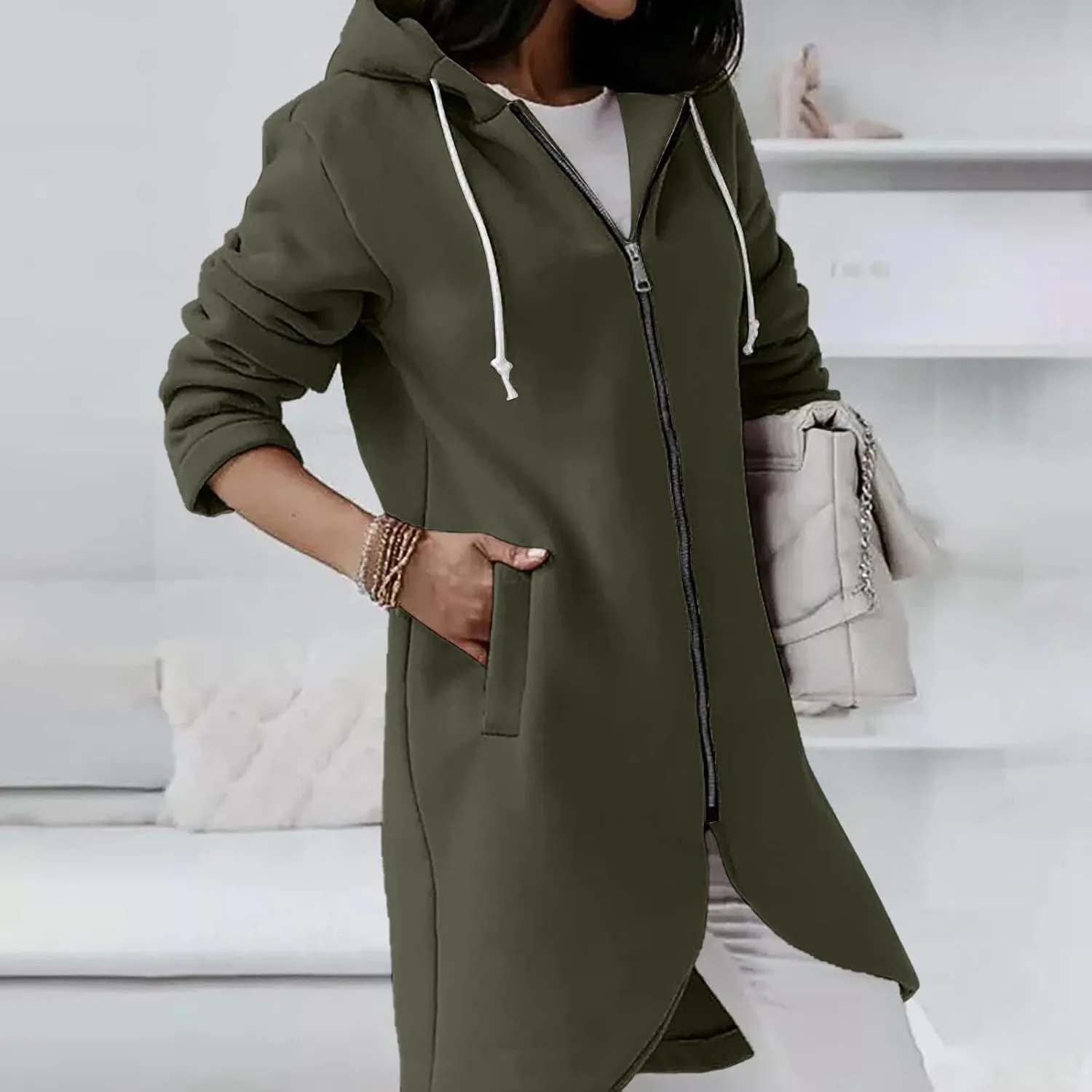 Zip Up Hoodie Women,2024 Trendy Irregular Hem Oversized Hoodies Long Tunic Sweatshirt Open Front Cardigan Jacket
