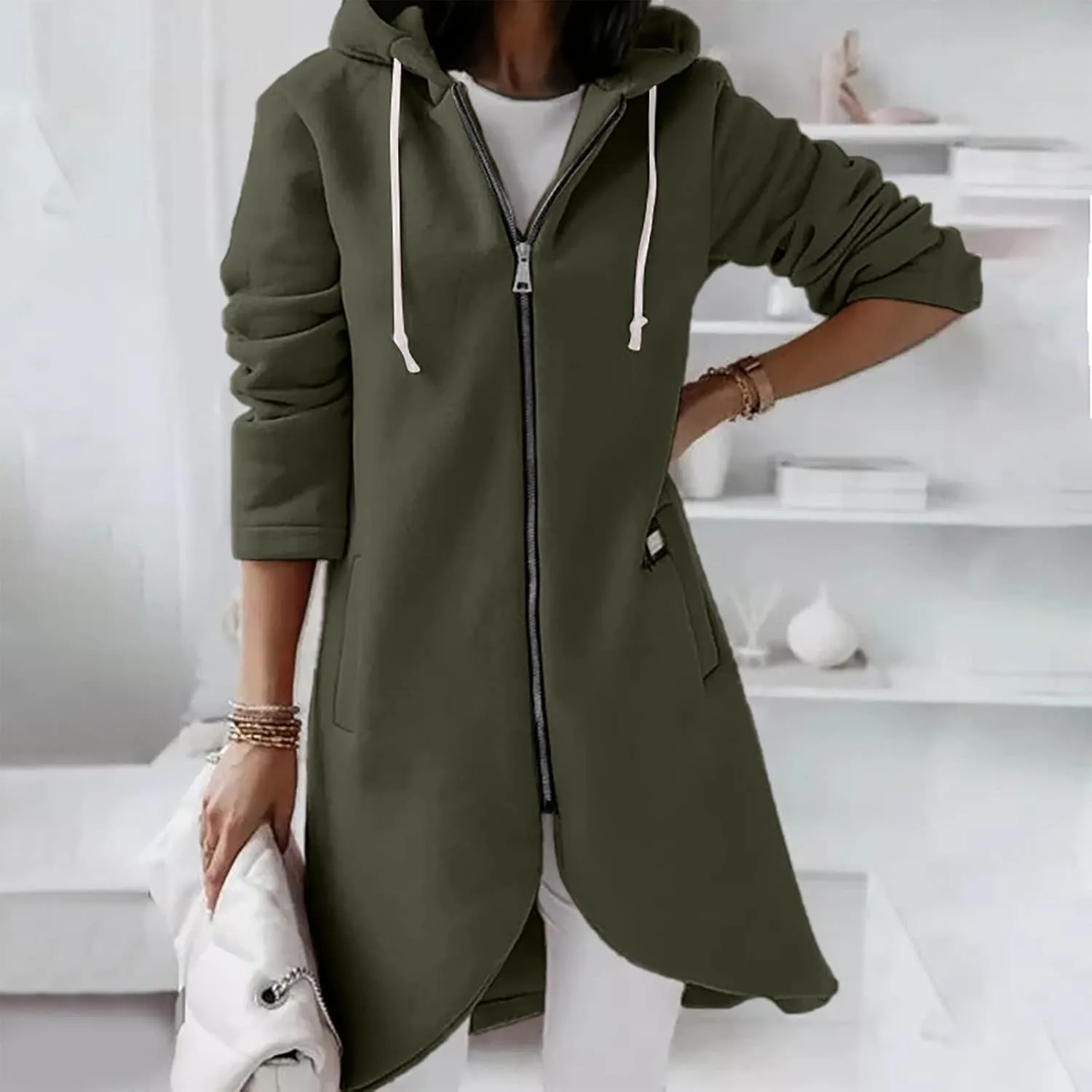Zip Up Hoodie Women,2024 Trendy Irregular Hem Oversized Hoodies Long Tunic Sweatshirt Open Front Cardigan Jacket