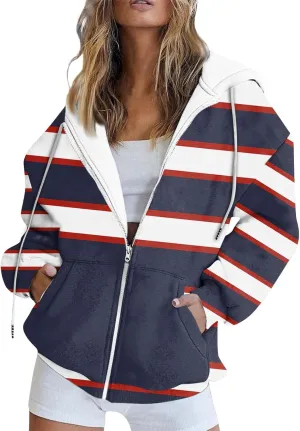 Zip Up Hoodies, Long Sleeve Oversized Full-zip Hoodie Sweatshirts Y2K Jacket Pockets Fall Fashion Clothes