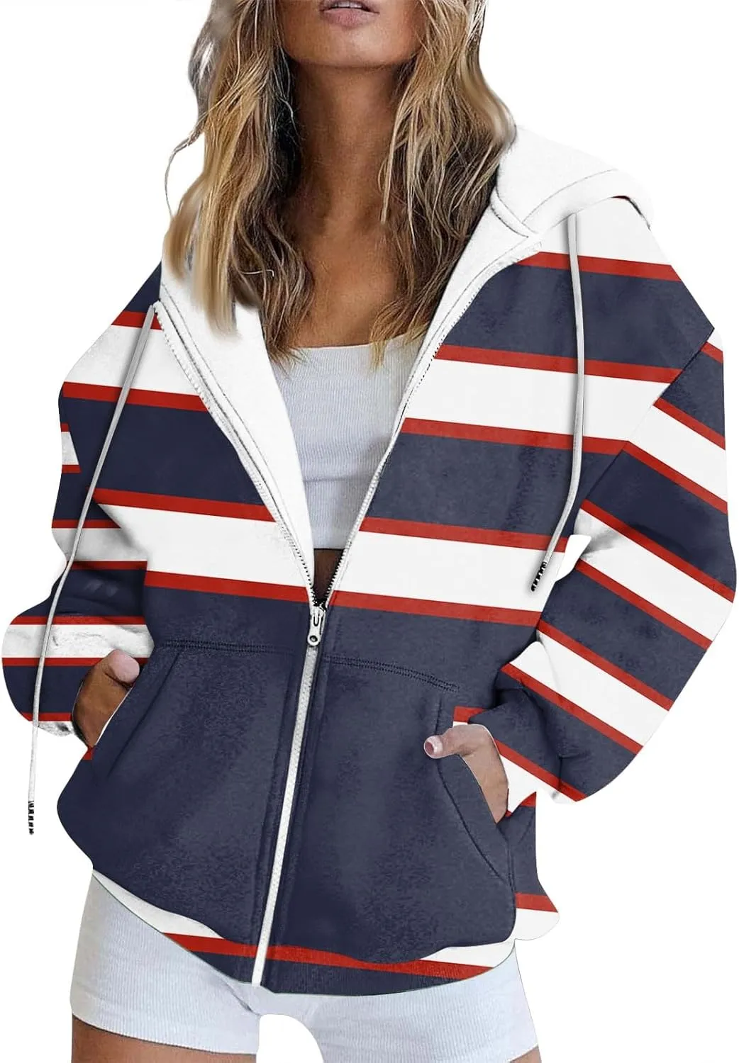 Zip Up Hoodies, Long Sleeve Oversized Full-zip Hoodie Sweatshirts Y2K Jacket Pockets Fall Fashion Clothes