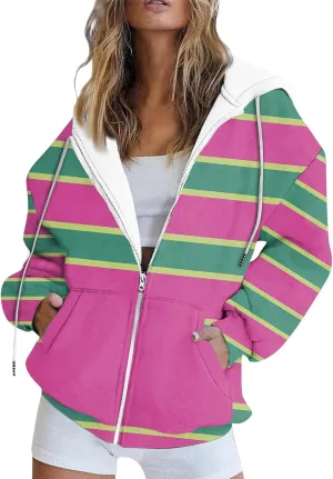 Zip Up Hoodies, Long Sleeve Oversized Full-zip Hoodie Sweatshirts Y2K Jacket Pockets Fall Fashion Clothes