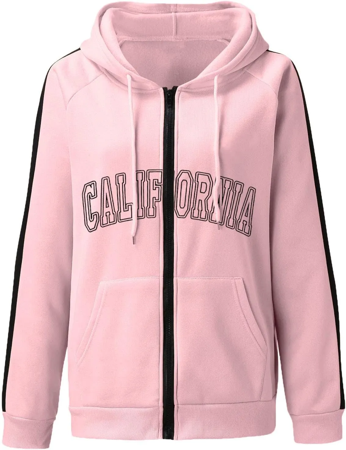 Zip Up Oversized Striped Hoodies for Women 2024 Letter Print Ladies with Hood Jackets Trendy Loose Fit California Y2K