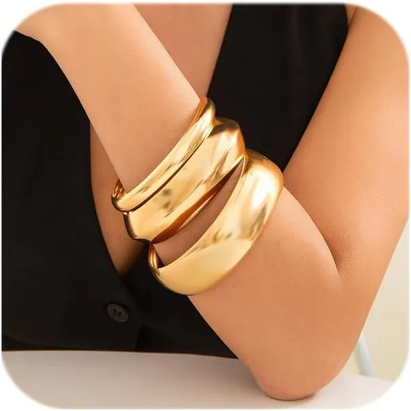 ZMANYIJEW Chunky Gold Bangle Bracelets for Women Trendy Wide Chunky Cuff Bangles Bracelet 3pcs Gold/Silver Stackable Hammered Wrist Cuff Wrap Bracelet Jewelry for Women