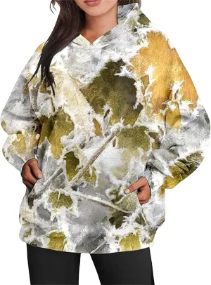 ZWRXW Womens Camo Hoodie Maple Leaf Print Oversized Hooded Sweatshirt Long Sleeve Sweaters Pullover Fall Outfits with Pockets