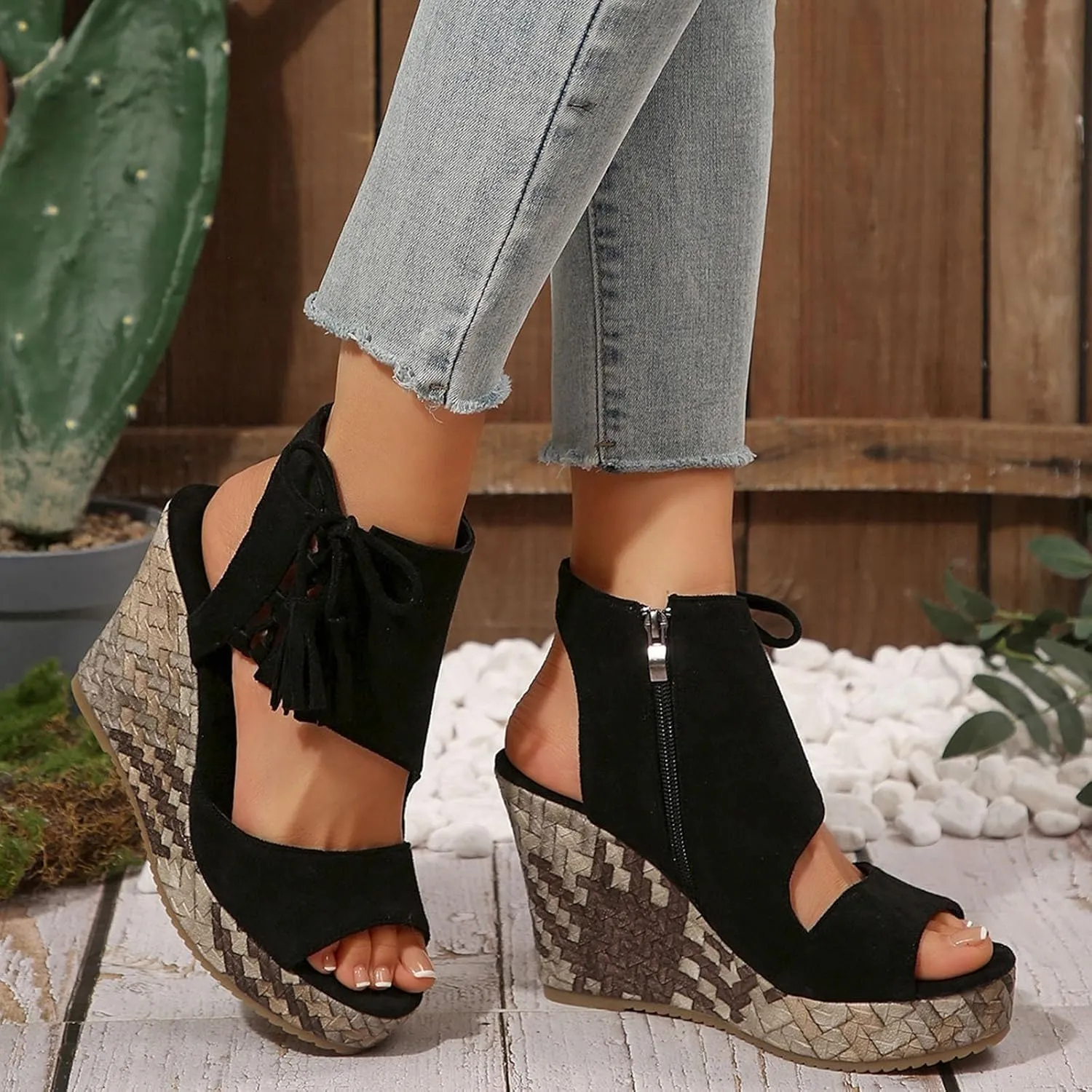 ZWRXW Women's Platform Sandals Casual Summer Dressy Wedge Sandal with Arch Support Orthopedic Comfortable High Heeled Wedges Adjustable Elastic Ankle Strap Open Toe Sandals Fashion Streetwear